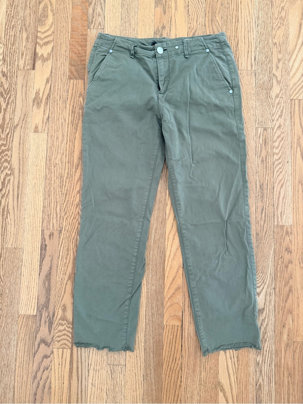 rag & bone Olive Green Cropped Pants - Classic Straight Fit with cutoff hem